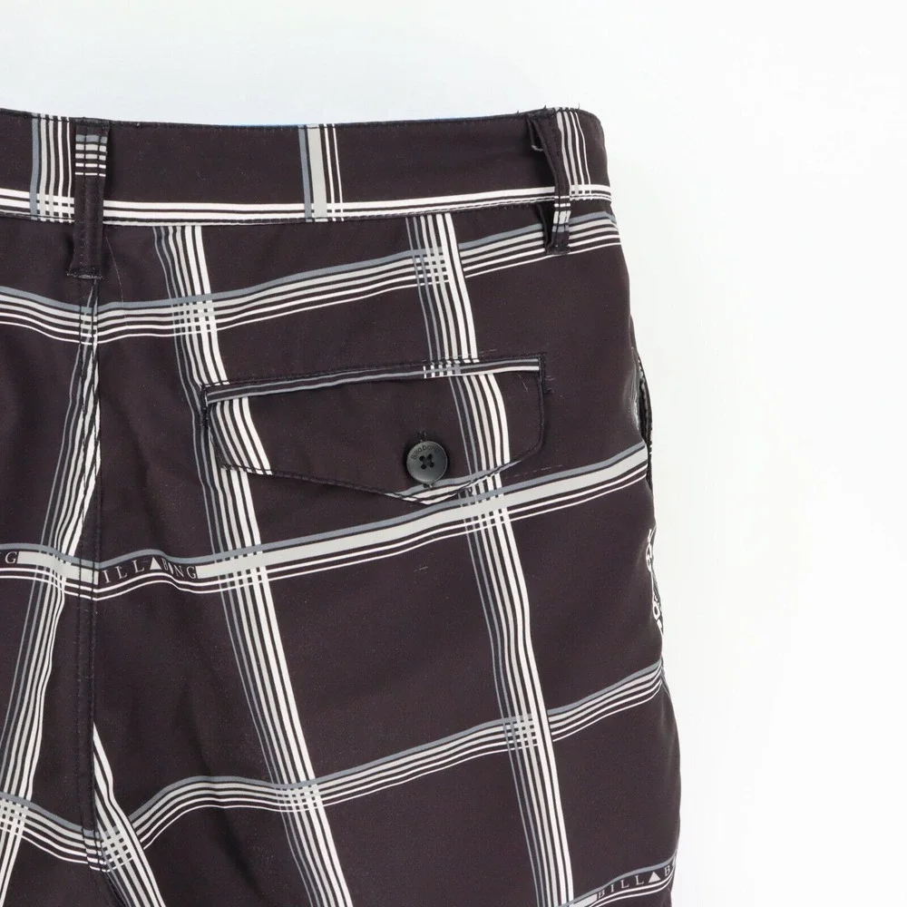 Billabong Board Shorts Mens Size 36 Very Dark‎ Brown Plaid Polyester Pockets
